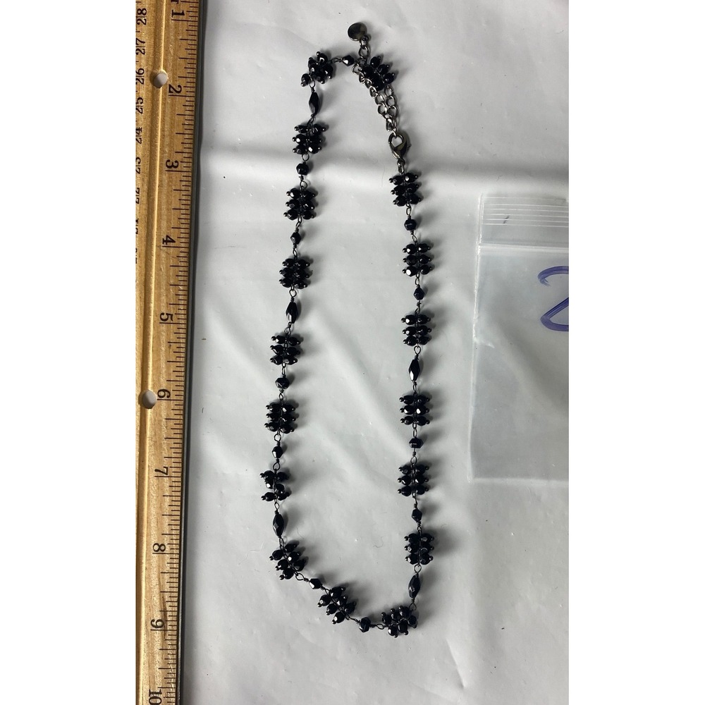 Black Beaded Cluster Link Necklace Goth‎ Victorian Style 18 Inch Jewelry